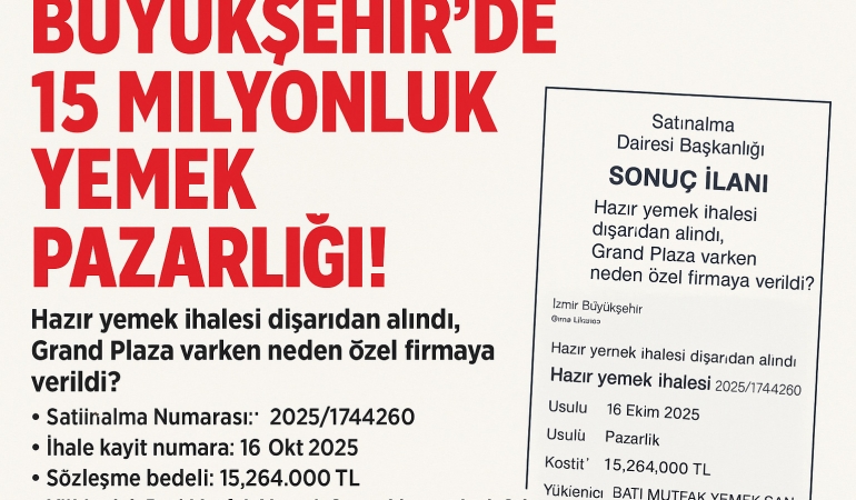 İzmir Büyükşehir’den “Hazır Yemek” İhalesi: Restoranlar Dururken 15 Milyonluk Pazarlık!